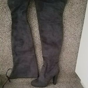 Charcoal grey thigh high boot